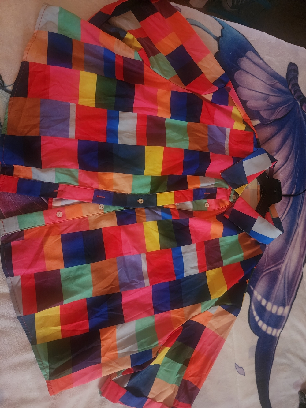 Colorblock Checkered Button-Up Shirt - Picture 2 of 3